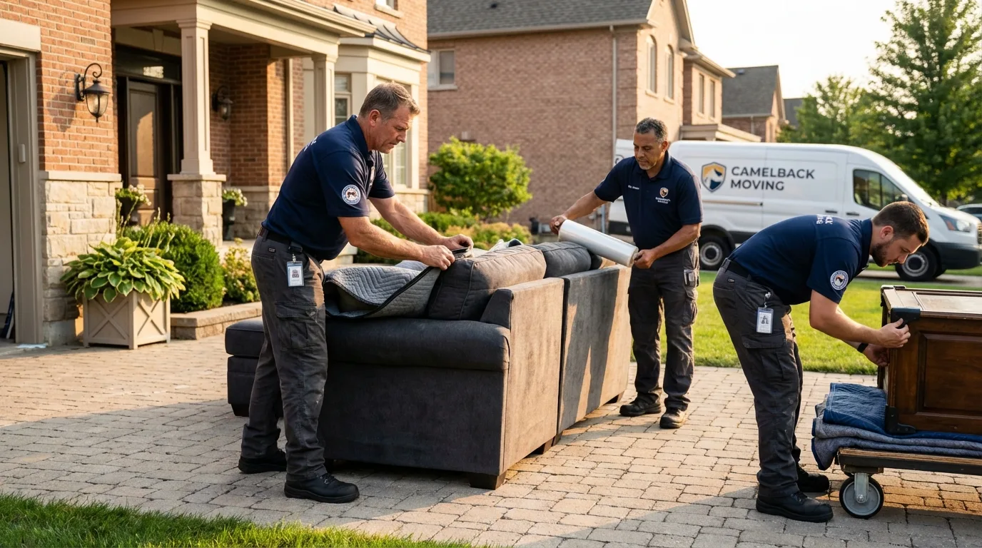 Large estate moving crew wrapping furniture in The Dalles, OR