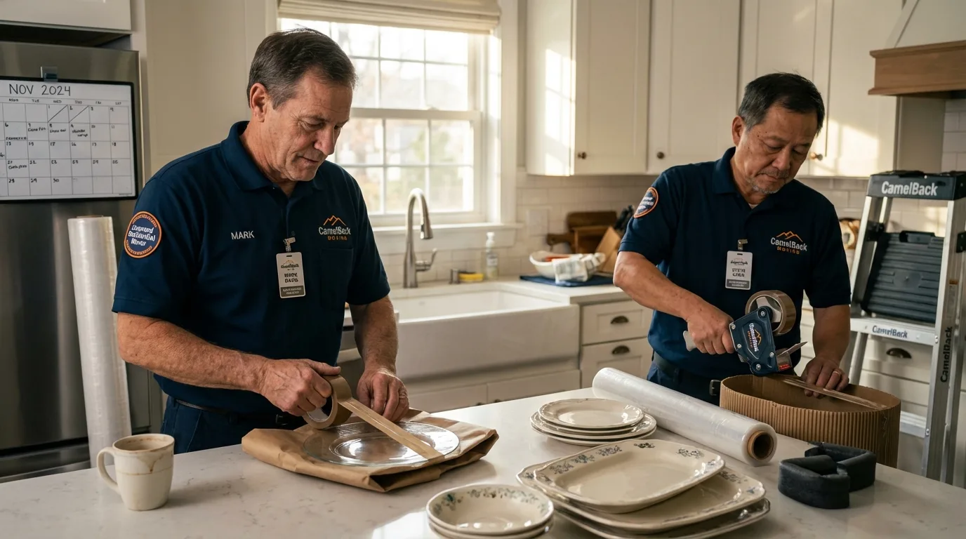 Professional crew packing kitchen dishware in The Dalles, OR
